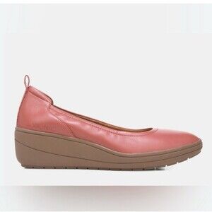 Vionic Jacey Wedge Slip On Ballet Shoes Women 7.5 Pink Leather Platform Comfort